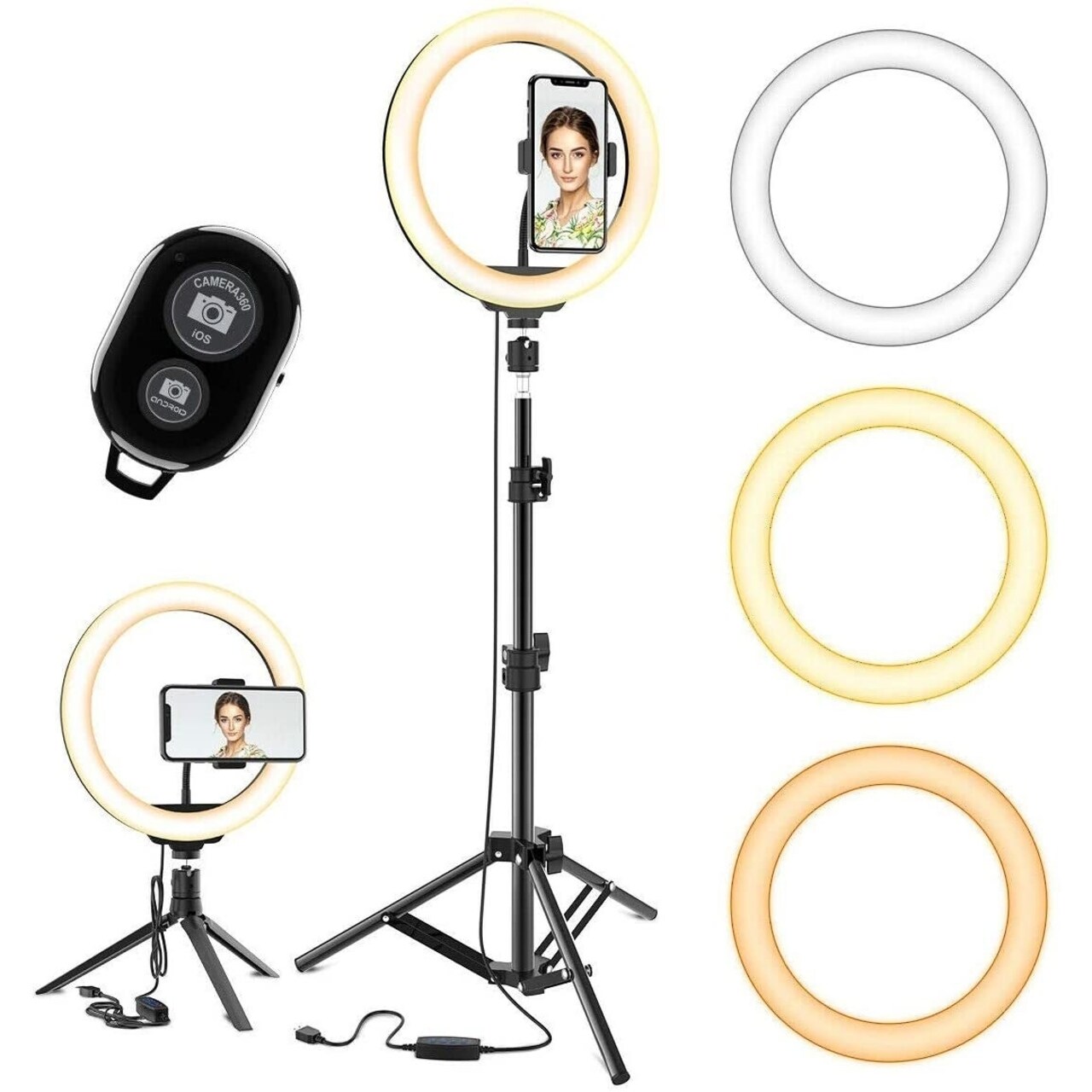 SKUSHOPS LED Light with Tripod Stand Phone Holder Ringlight Stand for Makeup Live Zoom Halo Light